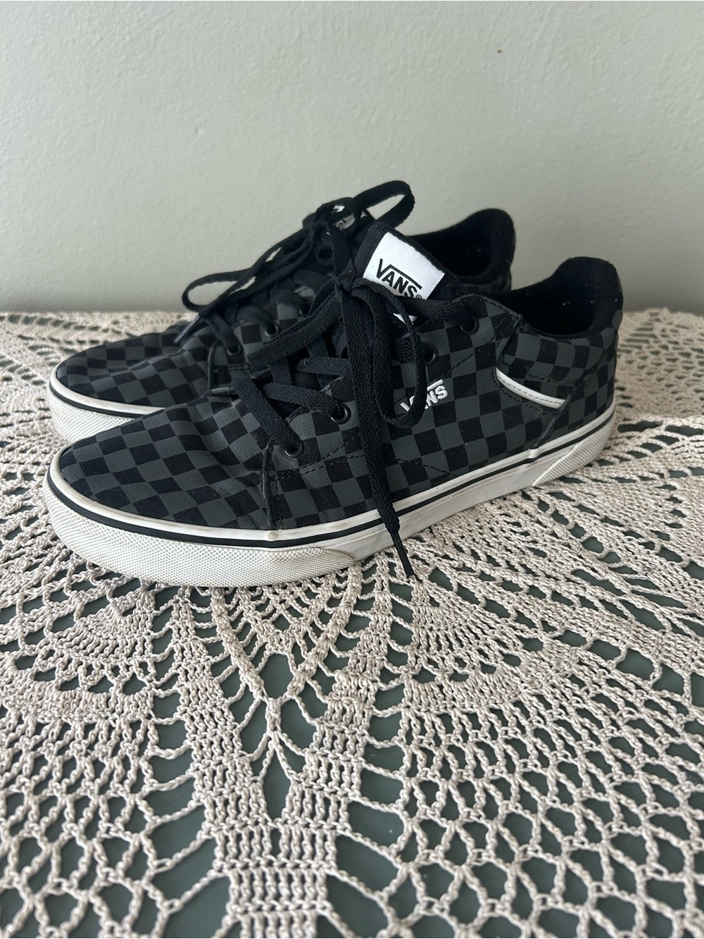 Vans Black Gray Checkerboard Sneakers Youth 7